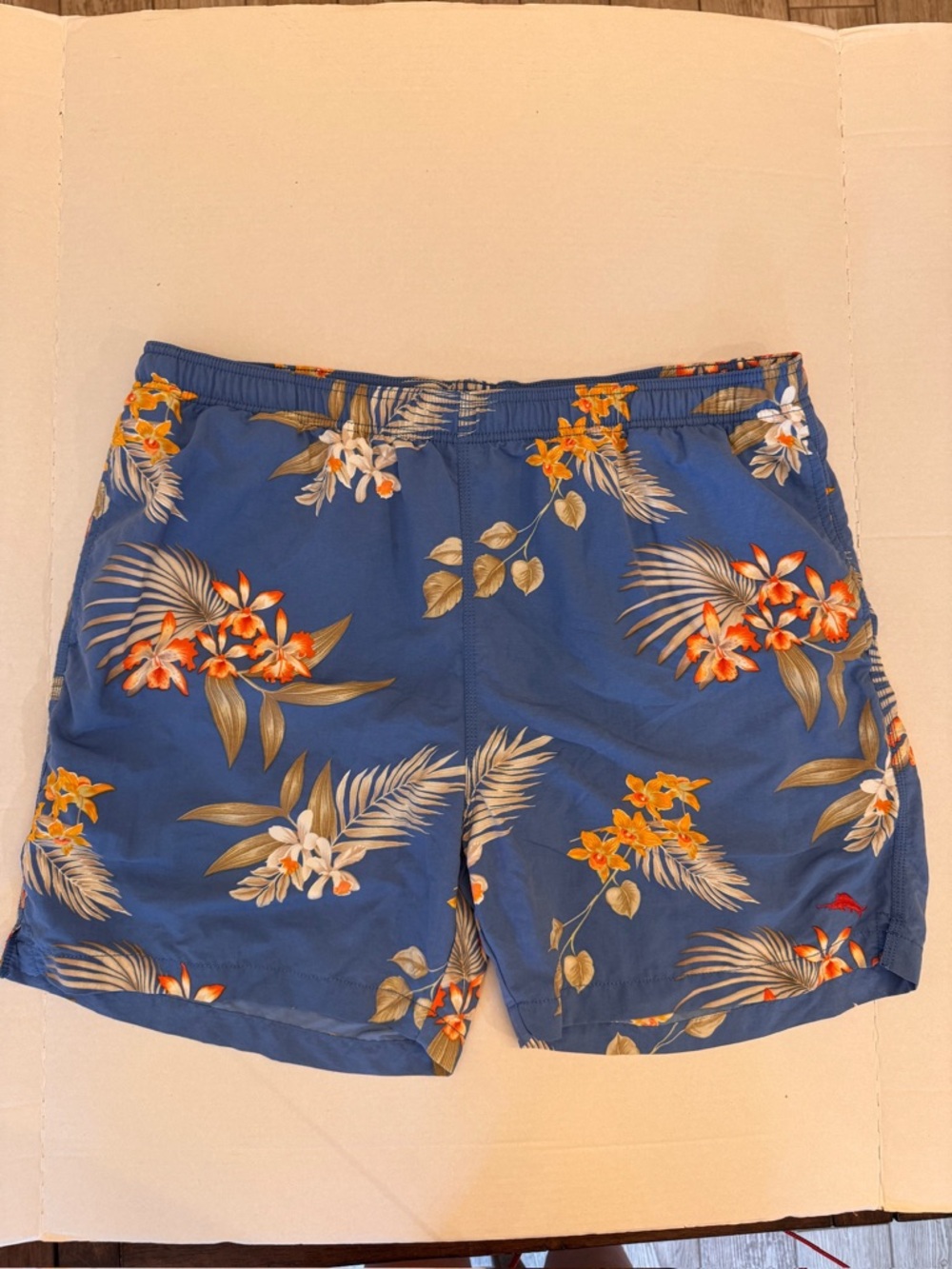 Tommy Bahama Swim Trunks Shorts XL Tropical Floral Print Blue Drawstring Pocket